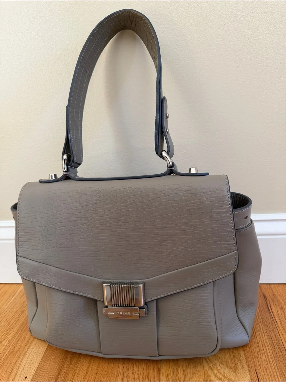 Trina Turk Lady Catherine Taupe Leather Top-Handle Satchel, NWOT